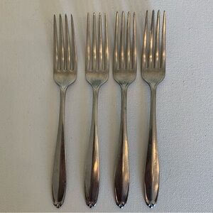 Wallace LURE Satin Stainless Steel Flatware Set of 4 Dinner Forks 7" Silverware